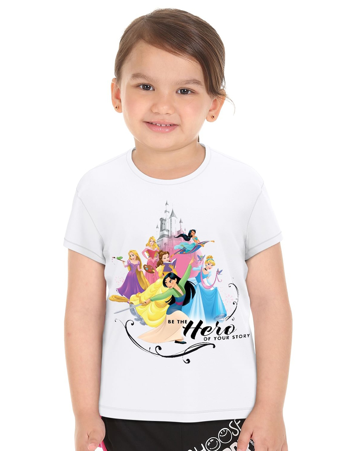 

Donuts Girls White Disney Princess Printed Cotton T-shirt
