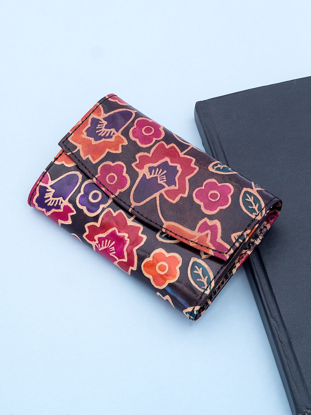 

Golden Peacock Women Multicoloured Floral Printed Leather Two Fold Wallet, Multi