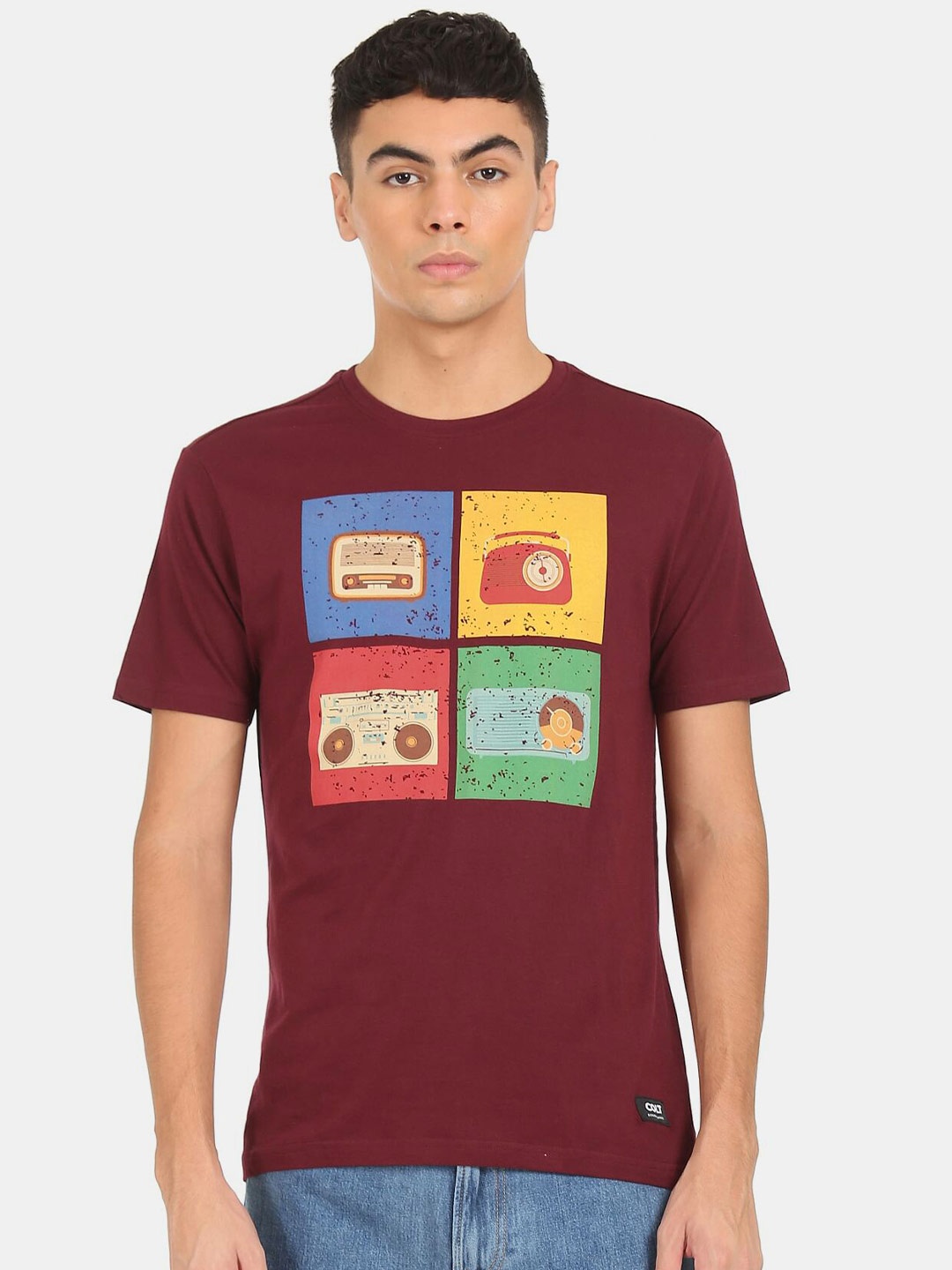 

Colt Men Red & Yellow Printed Pure Cotton T-shirt