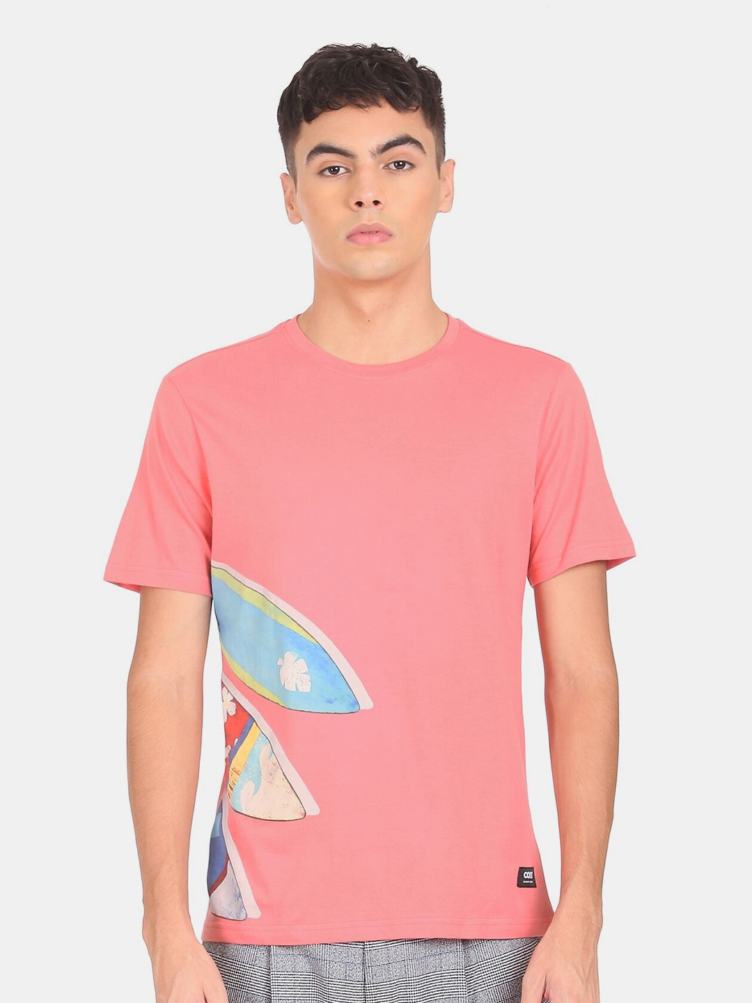 

Colt Men Pink & Blue Printed Pure Cotton T-shirt