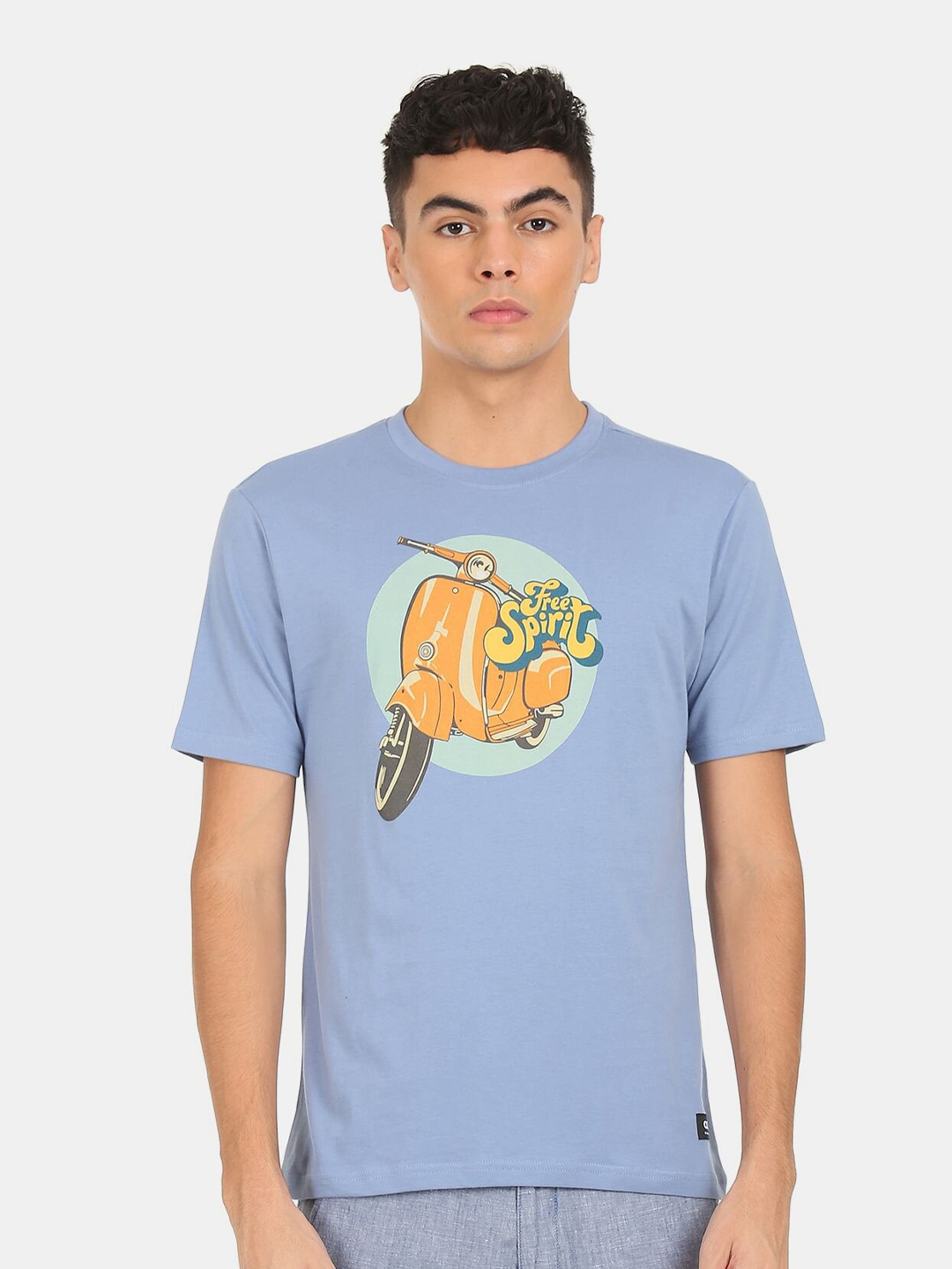 

Colt Men Blue & Orange Cotton Printed T-shirt