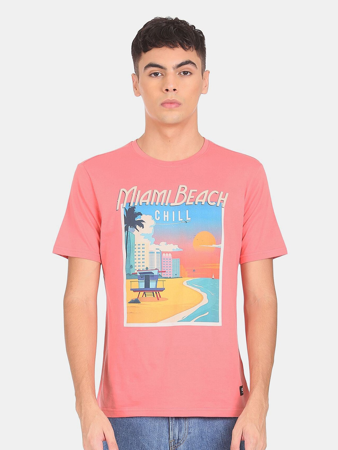 

Colt Men Pink Printed Cotton T-shirt