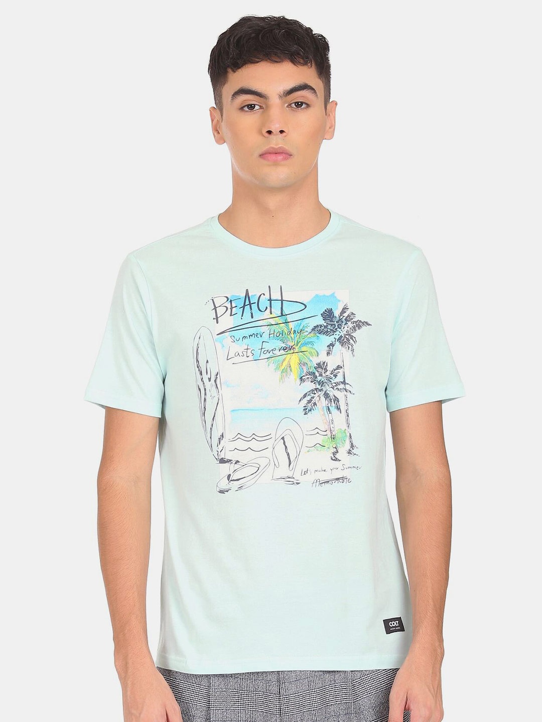 

Colt Men Mint Green Printed Pure Cotton T-shirt