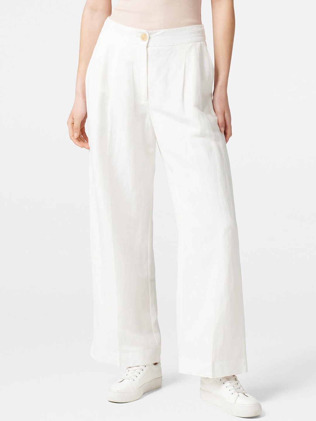 

Forever New Women White Straight Fit High-Rise Pleated Trousers