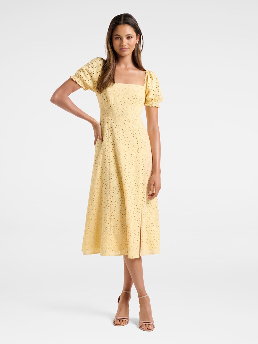 

Forever New Yellow A-Line Midi Dress
