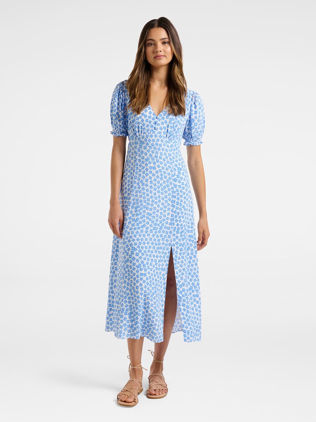 

Forever New Blue & White Floral A-Line Midi Dress