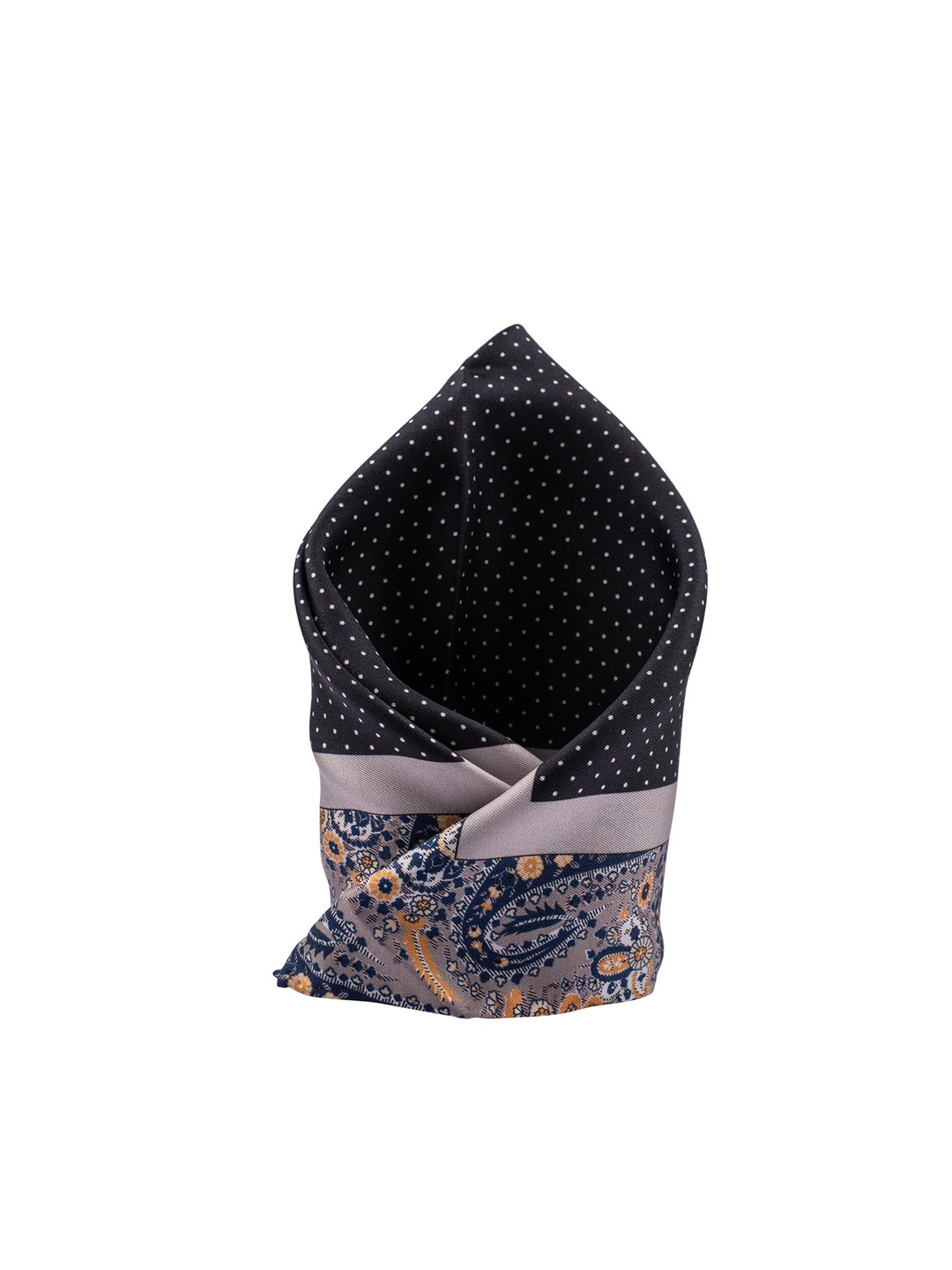 

The Tie Hub Men Black & Grey Paisley Printed Pure Silk Pocket Square