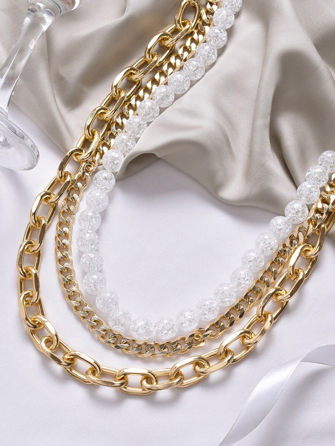 

JOKER & WITCH Women Gold-Toned & White Set Of 3 Layered Necklace