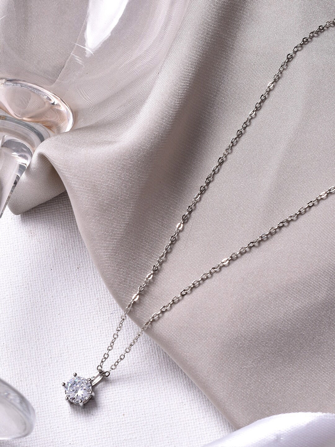 

JOKER & WITCH Silver -Toned & White Rhinestone Pendant With Chain