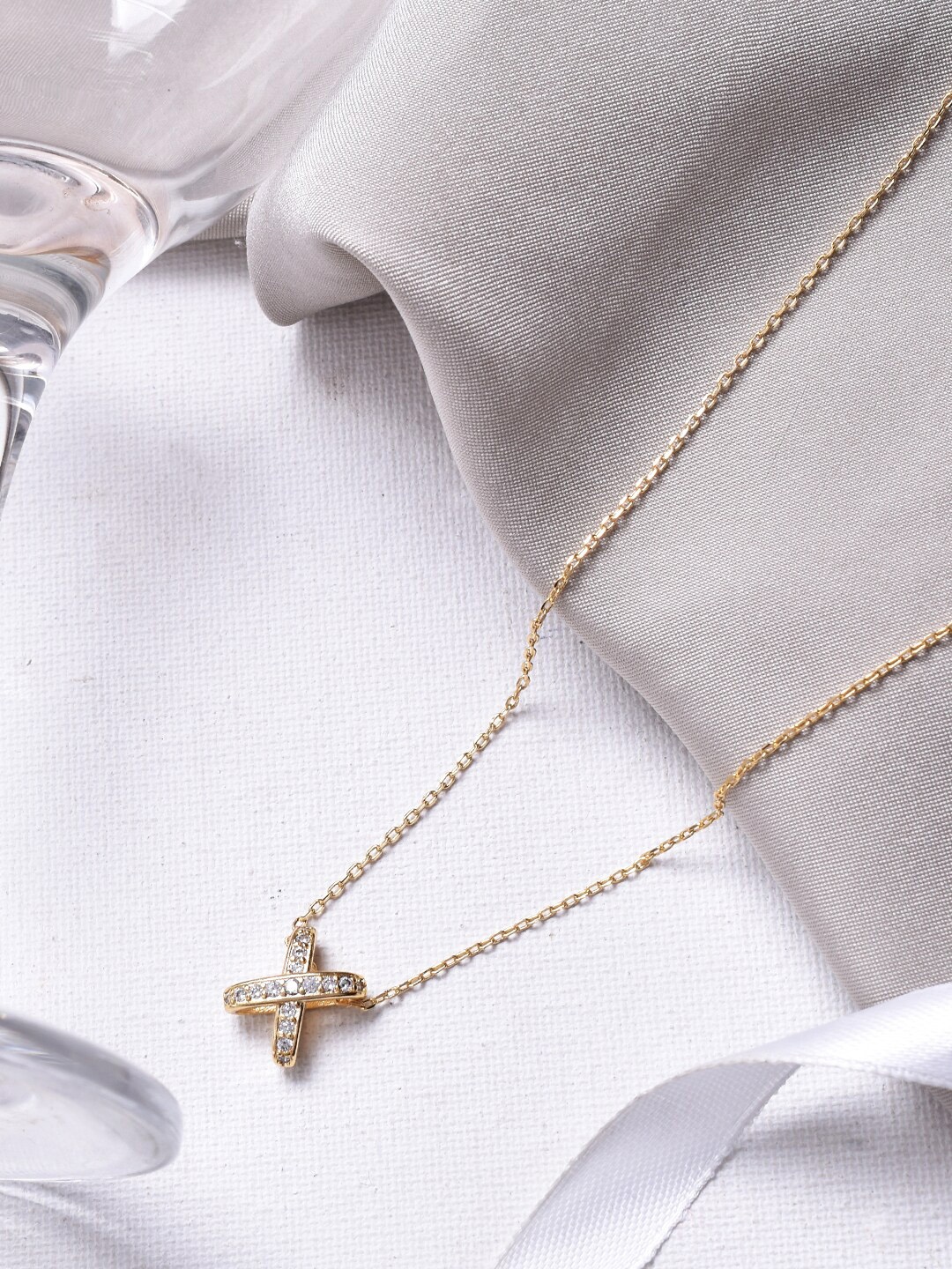 

JOKER & WITCH Gold-Toned & White Rhinestone-Studded Pendant With Chain