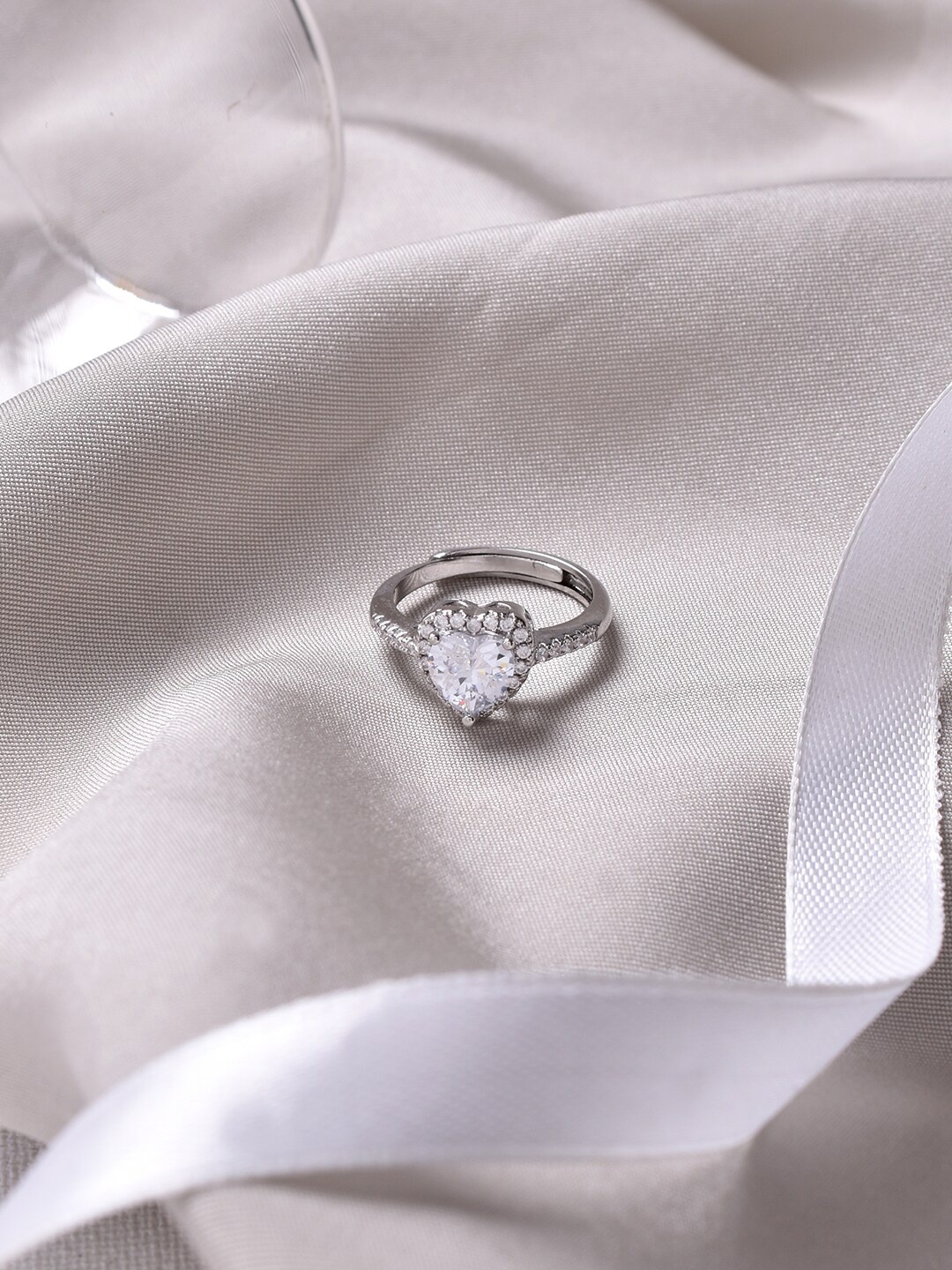 

JOKER & WITCH Silver-Toned White Stone-Studded Adjustable Finger Ring