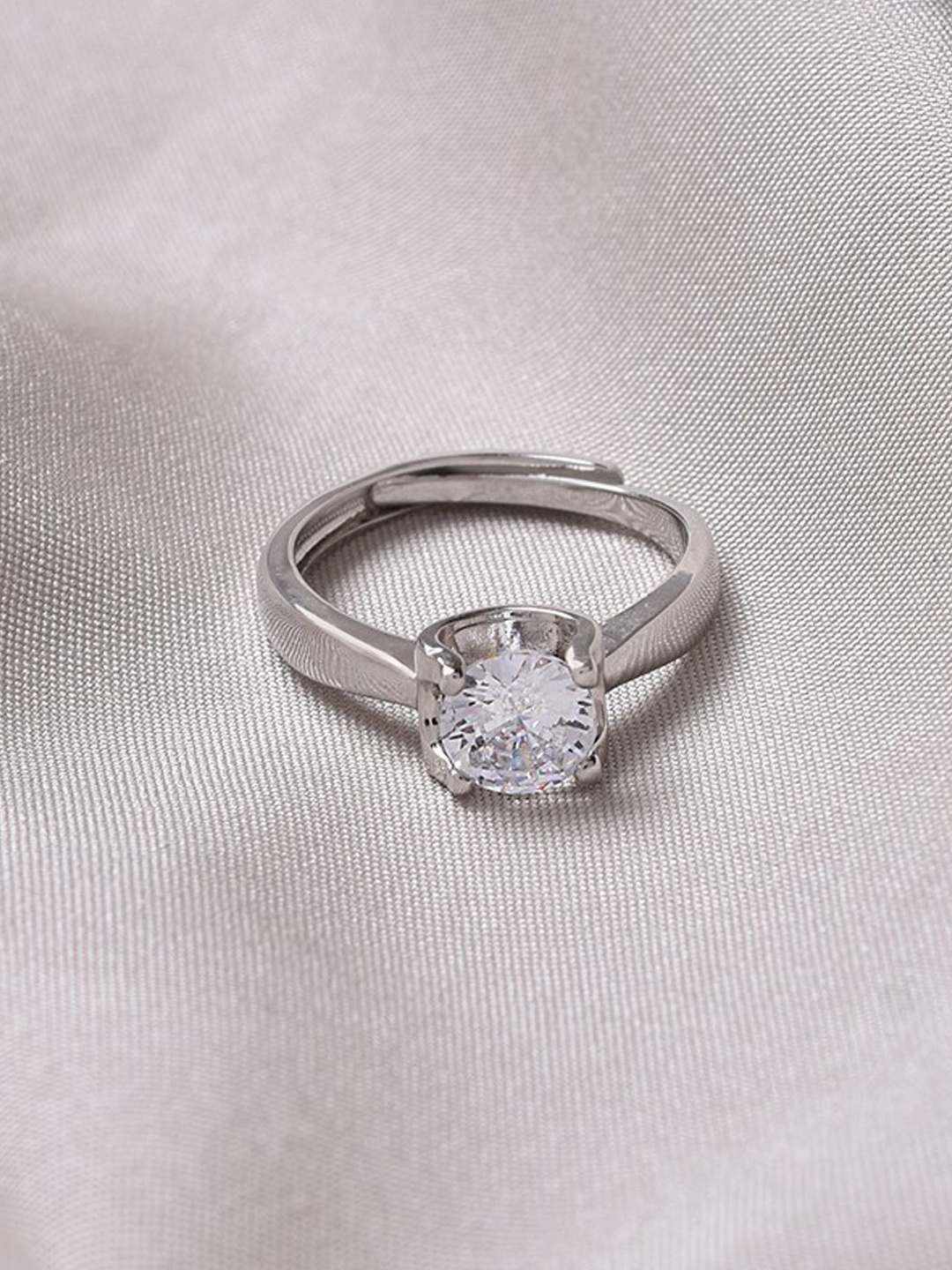 

JOKER & WITCH Silver-Toned White Stone-Studded Adjustable Finger Ring