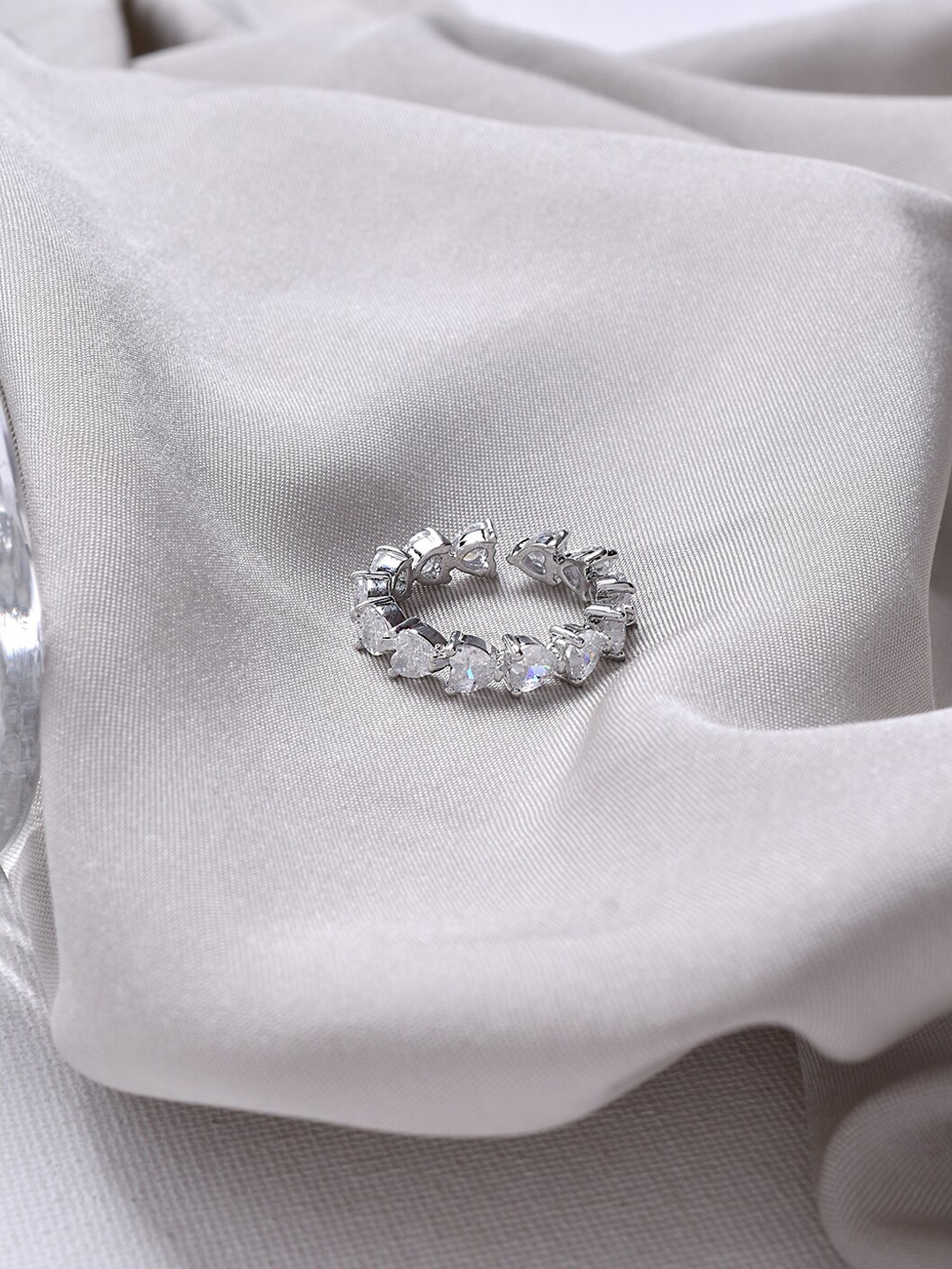 

JOKER & WITCH Silver-Toned & White Stone-Studded Finger Ring