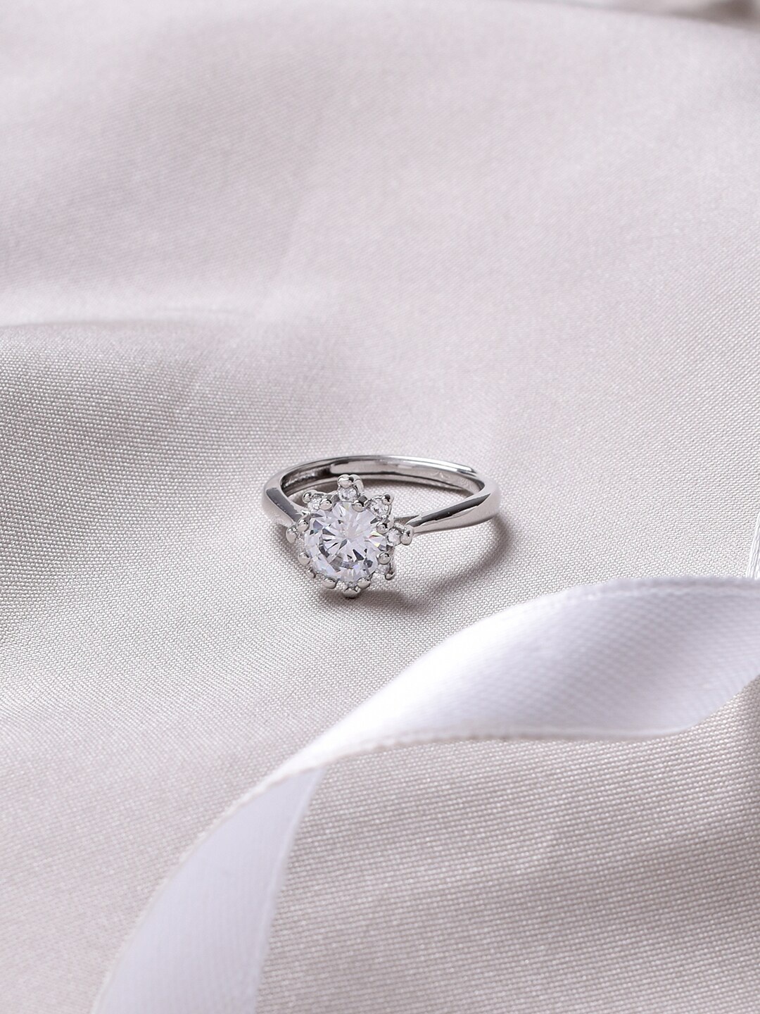 

JOKER & WITCH Silver-Toned White Stone Studded Finger Ring