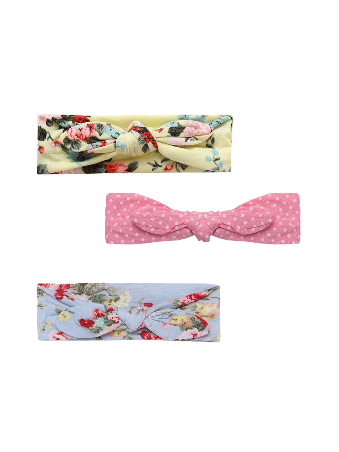 

Babymoon Girls Set Of 3 Floral & Polka Dot Printed Bow Headbands, Yellow