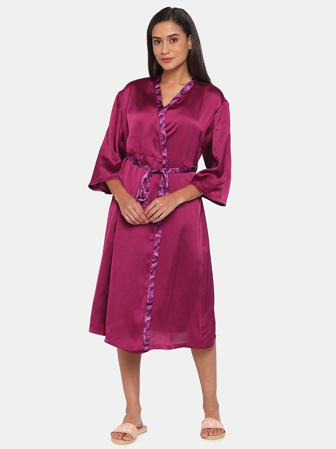 

Zivame Purple Wrap Satin Nightdress