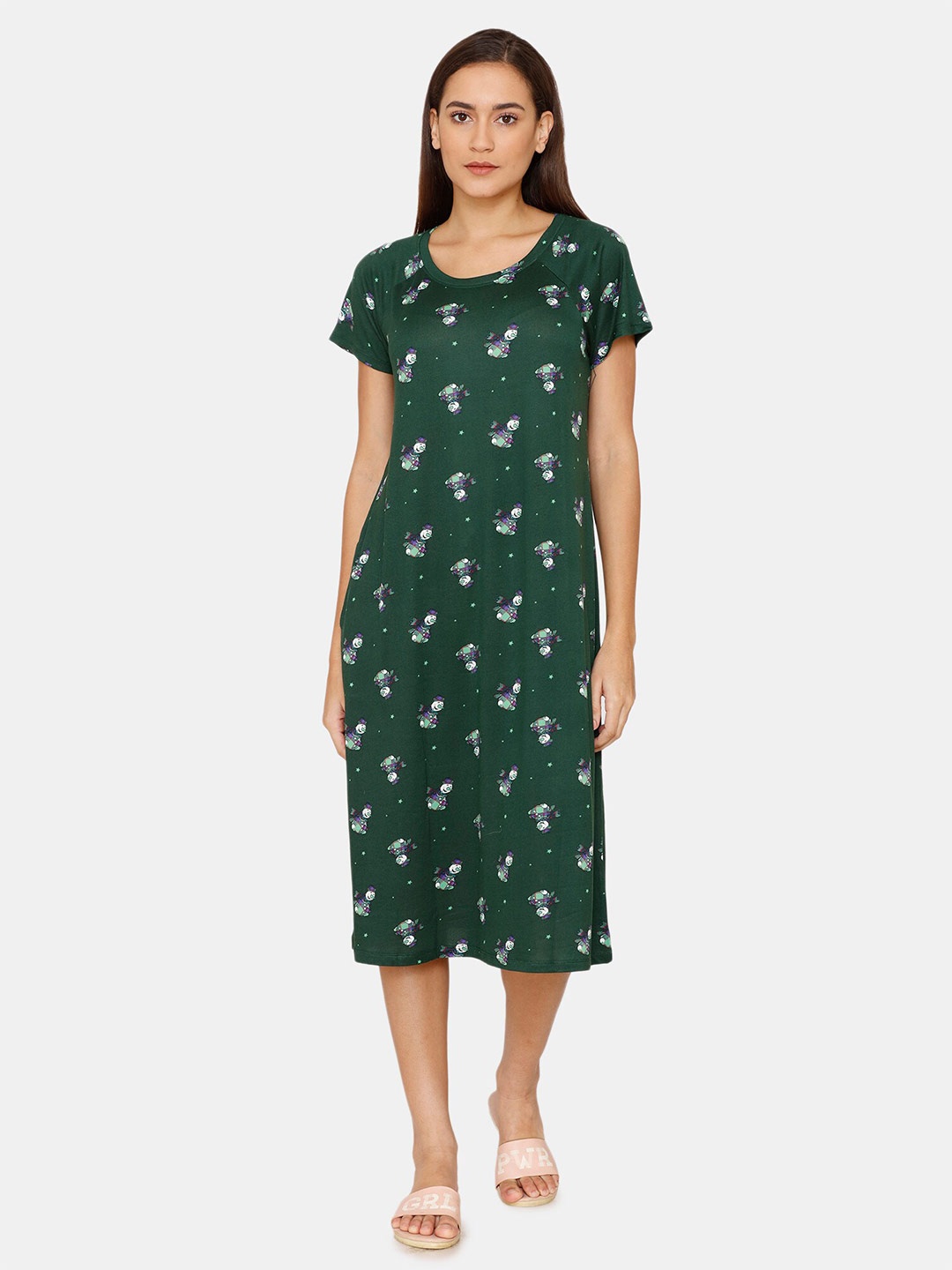 

Zivame Women Green Printed Nightdress