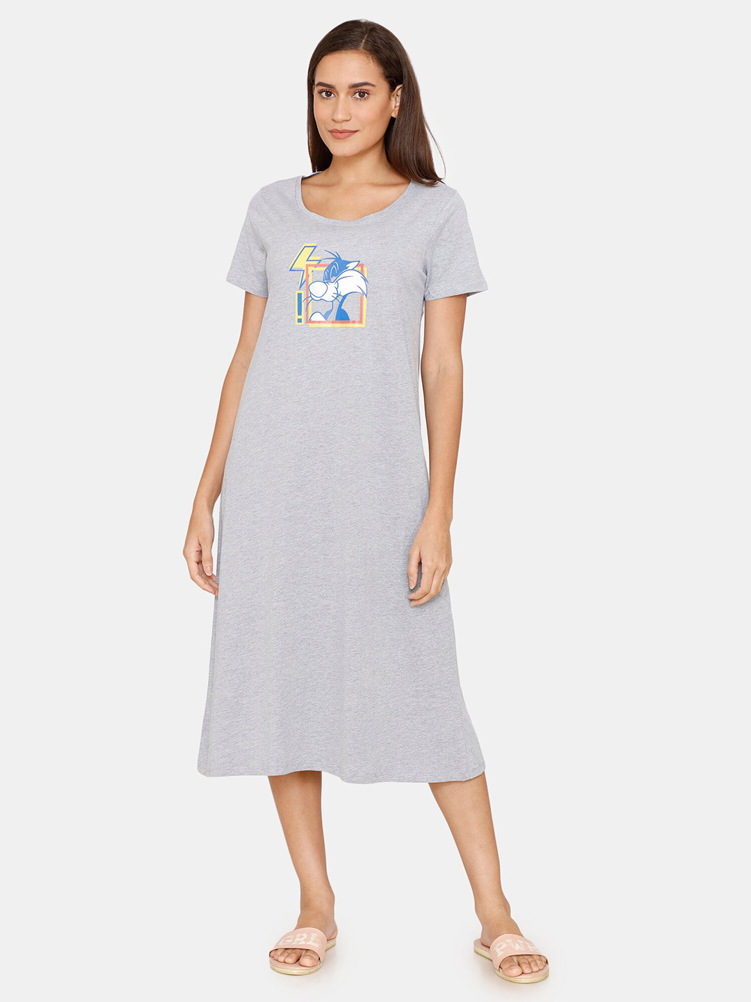 

Zivame Women Grey Printed Nightdress