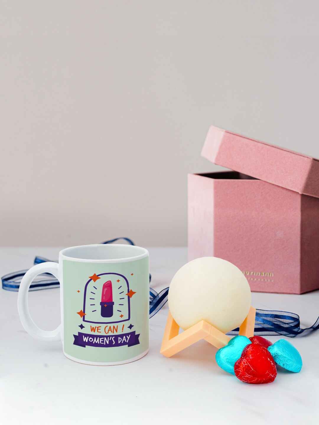 

Ferosh Green & Cream Happy Women's Day Mug, Moon Lamp & Chocolates Gift Set
