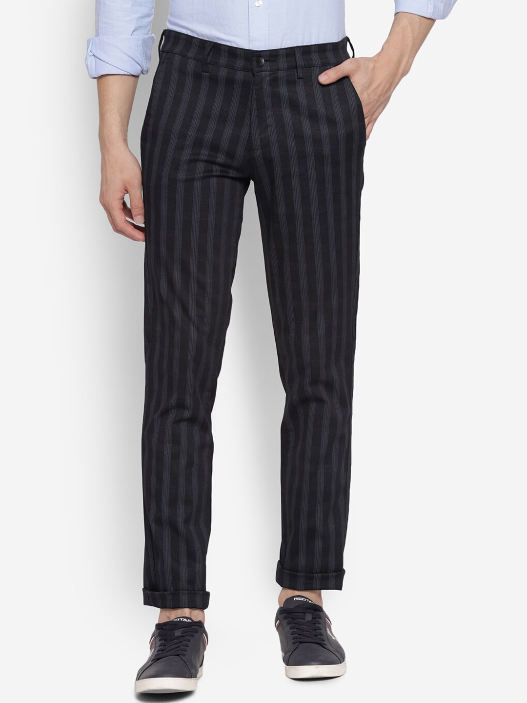 

Turtle Men Black Striped Ultra Slim Fit Trousers