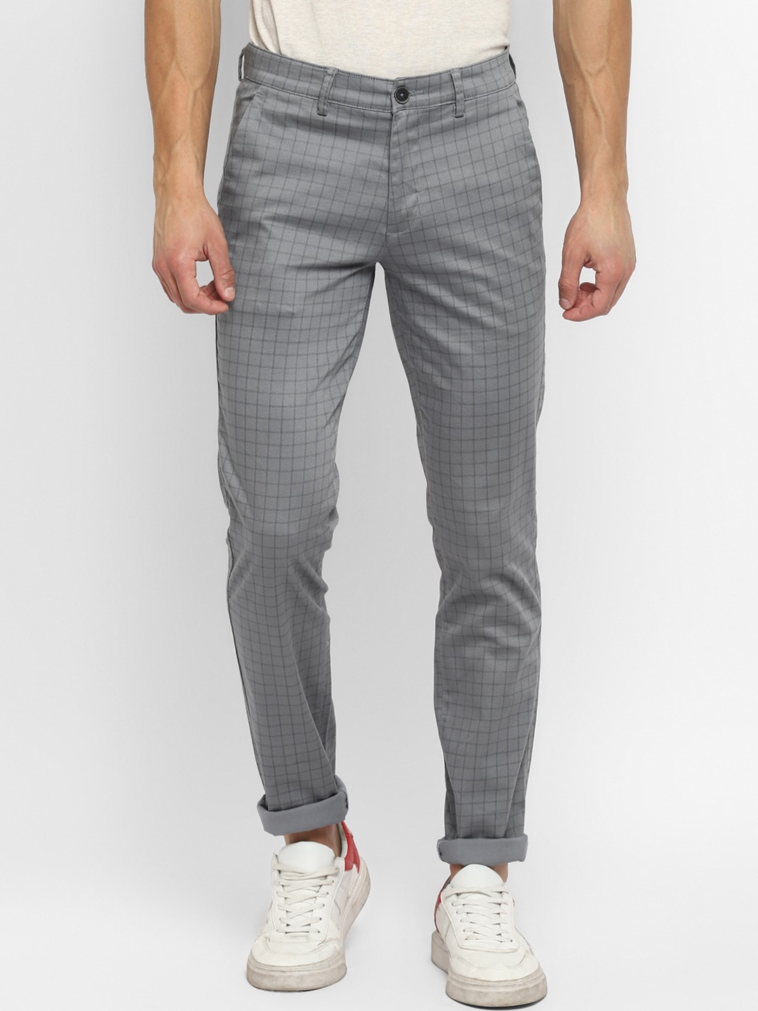 

Turtle Men Grey Checked Ultra Slim Fit Cotton Trousers