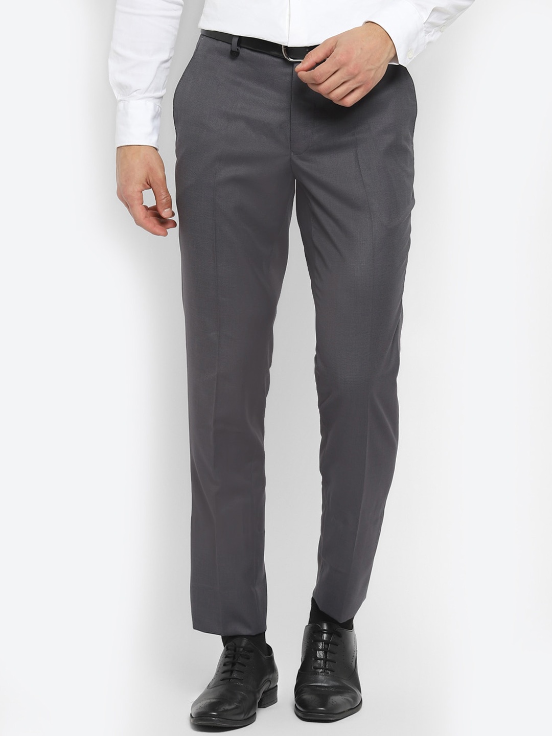 

Turtle Men Grey Textured Slim Fit Trousers