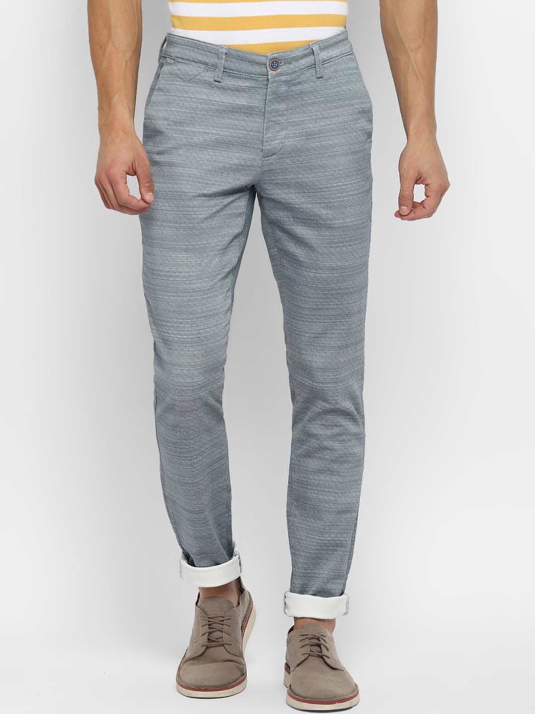 

Turtle Men Blue Textured Tapered Fit Trousers