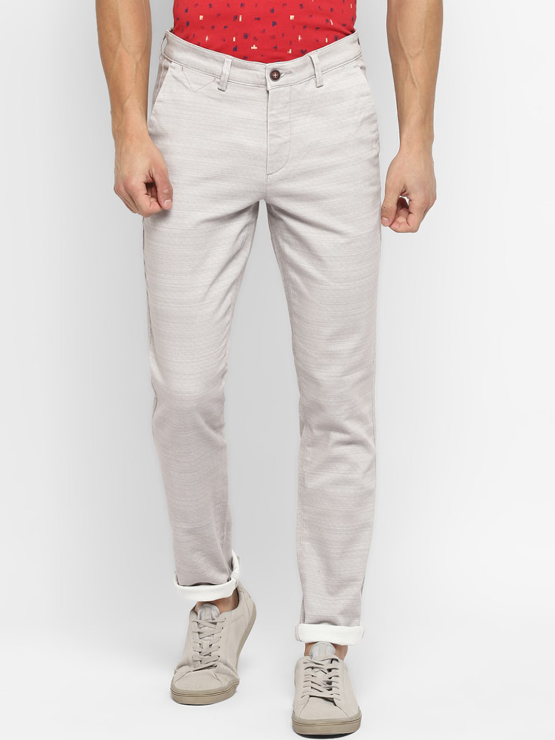 

Turtle Men Beige Tapered Fit Textured Trousers