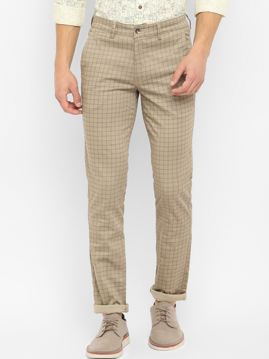 

Turtle Men Khaki Checked Ultra Slim Fit Chinos