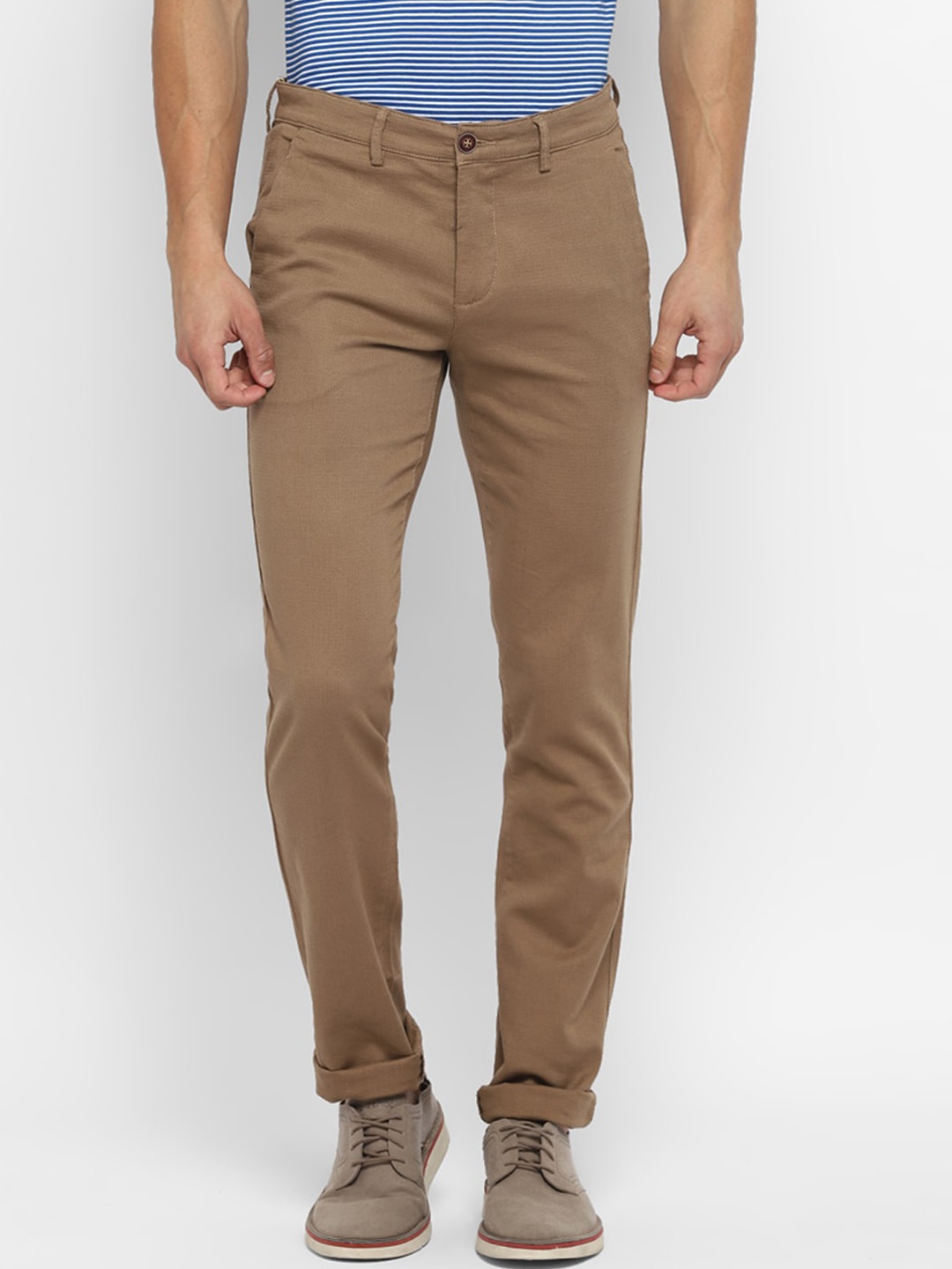 

Turtle Men Brown Ultra Slim Fit Textured Trousers