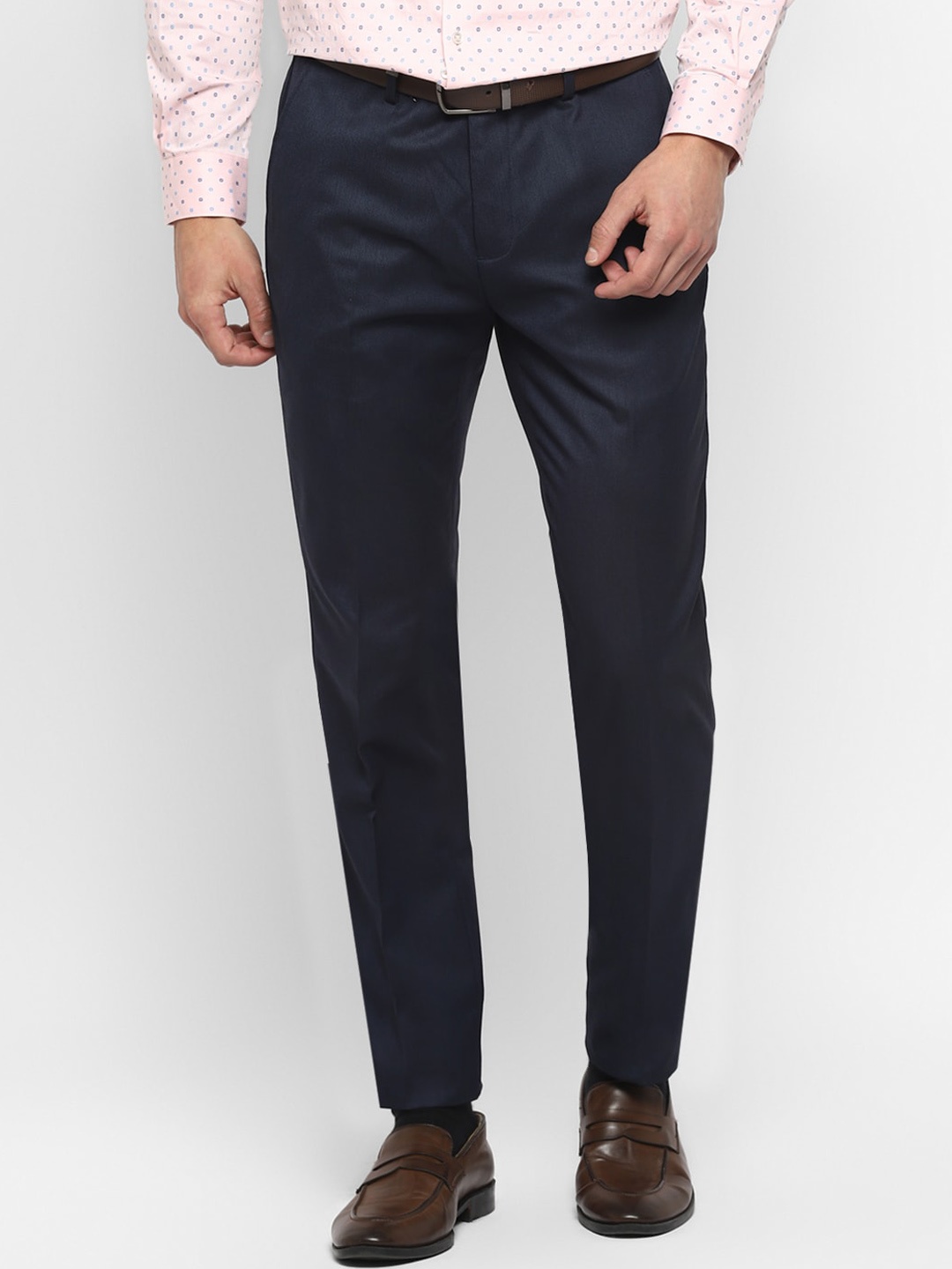 

Turtle Men Navy Blue Textured Slim Fit Trousers