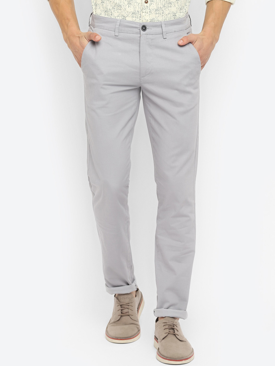 

Turtle Men Grey Ultra Slim Fit Cotton Trousers