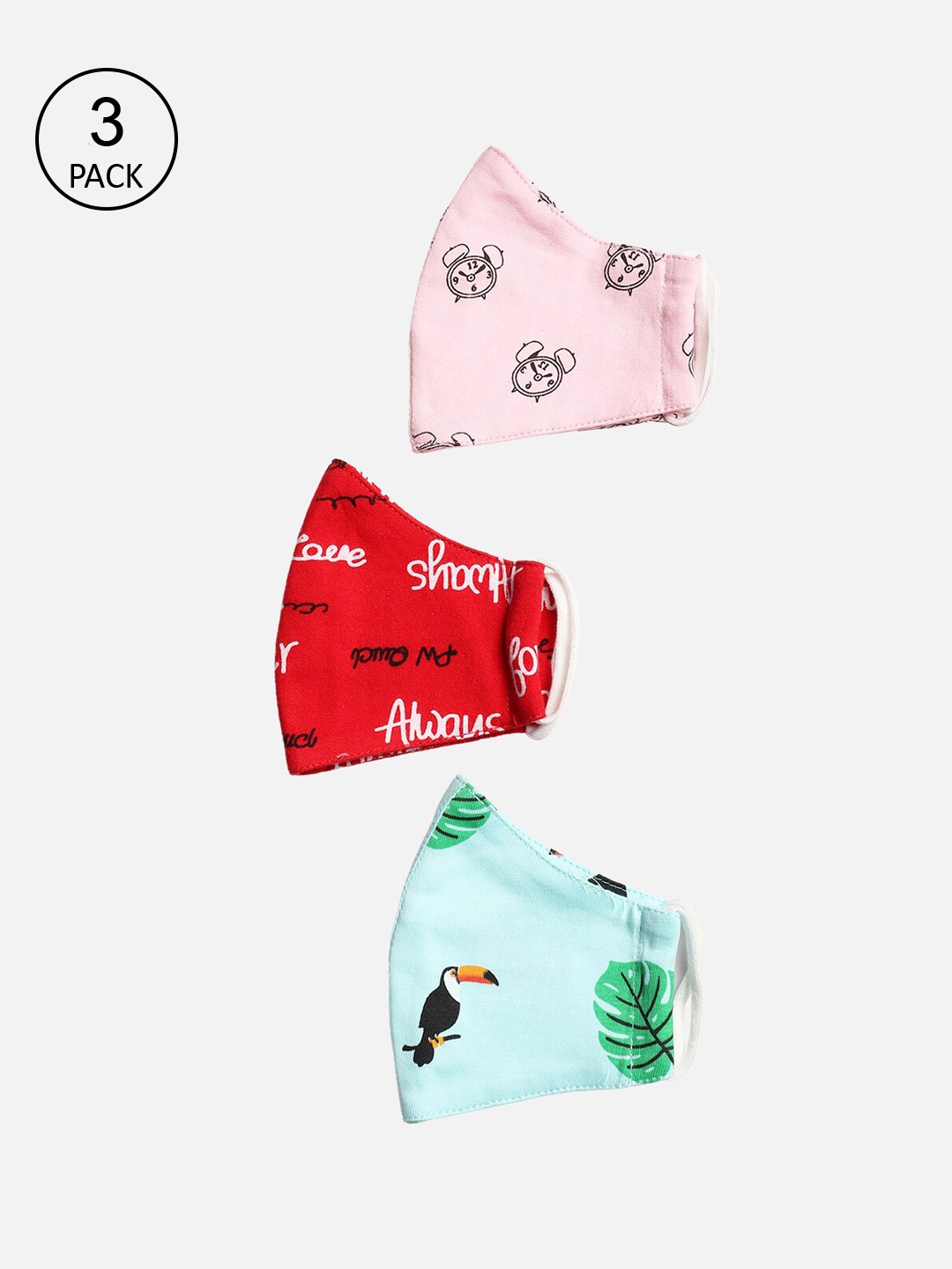 

Nite Flite Kids Pack Of 3 Printed 3-Ply Reusable Cotton Cloth Masks, Green