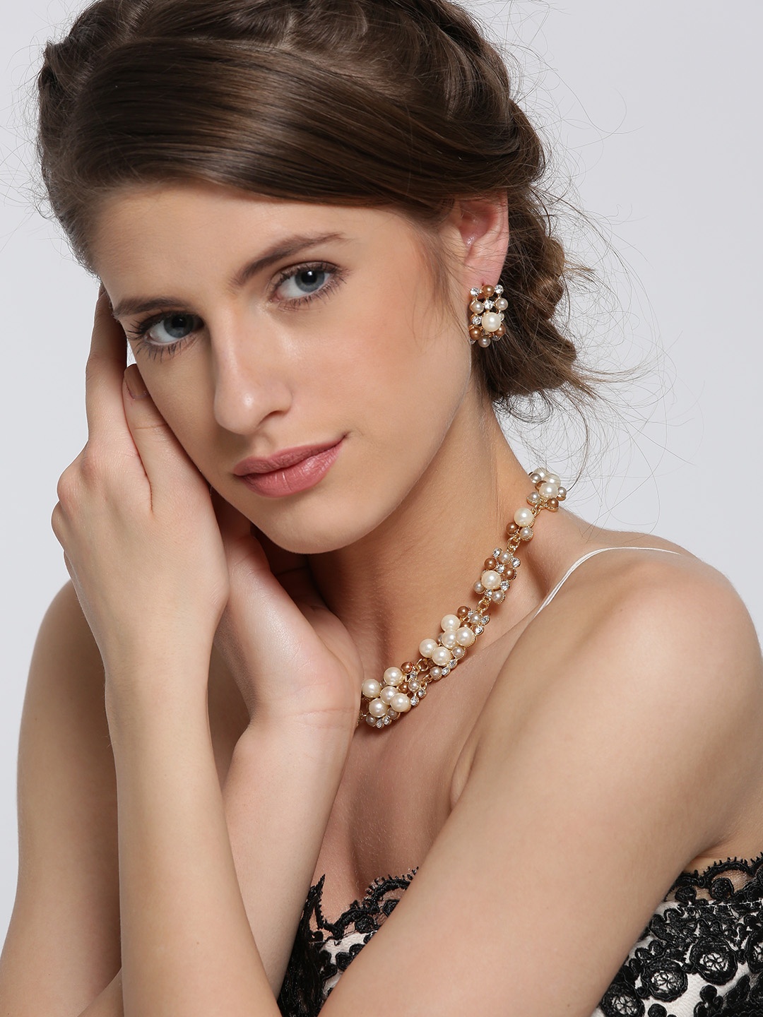 

Shining Diva Fashion Gold-Toned Off-White Beaded Stone-Studded Jewellery Set