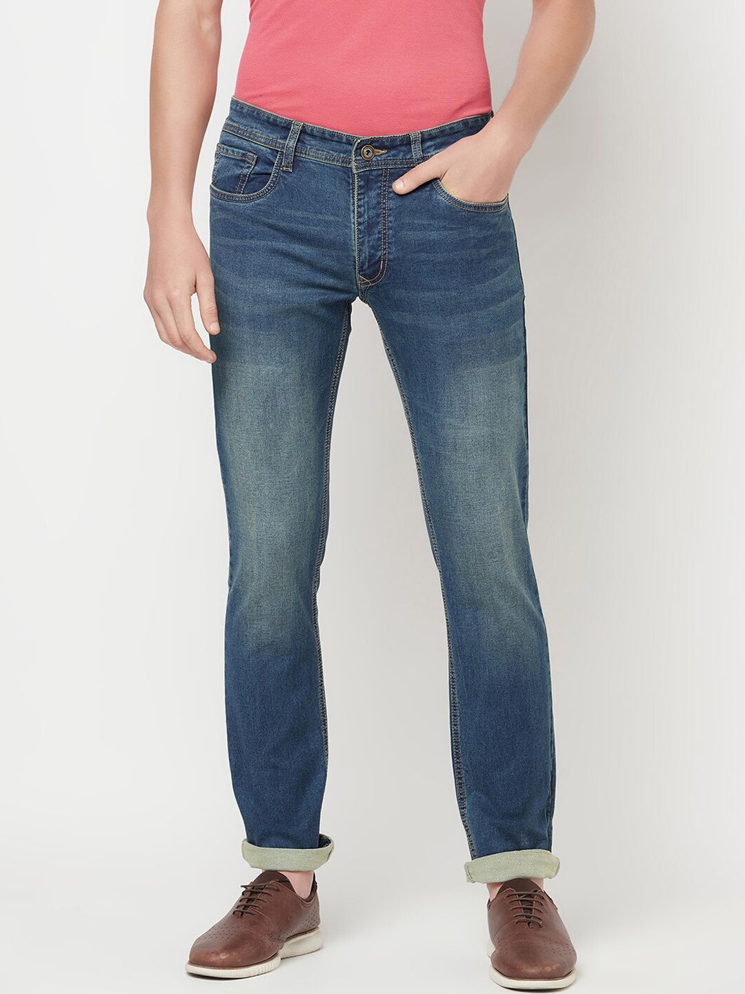 

Octave Men Blue Low Distress Light Fade Cotton Jeans