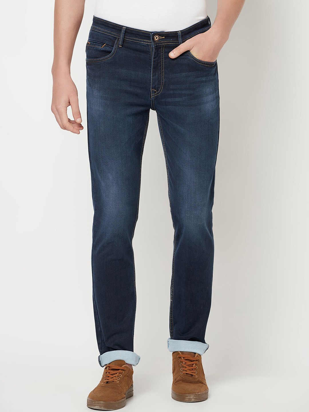 

Octave Men Navy Blue Regular Fit Light Fade Stretchable Jeans