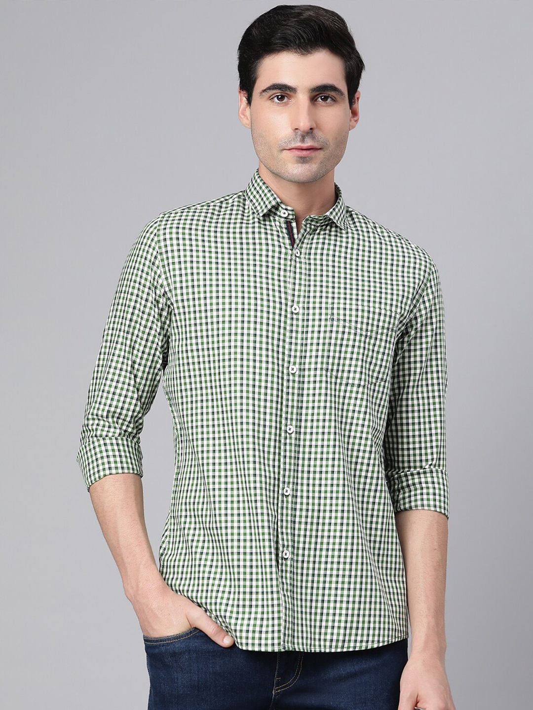 

Richlook Men Green Slim Fit Gingham Checks Checked Casual Shirt