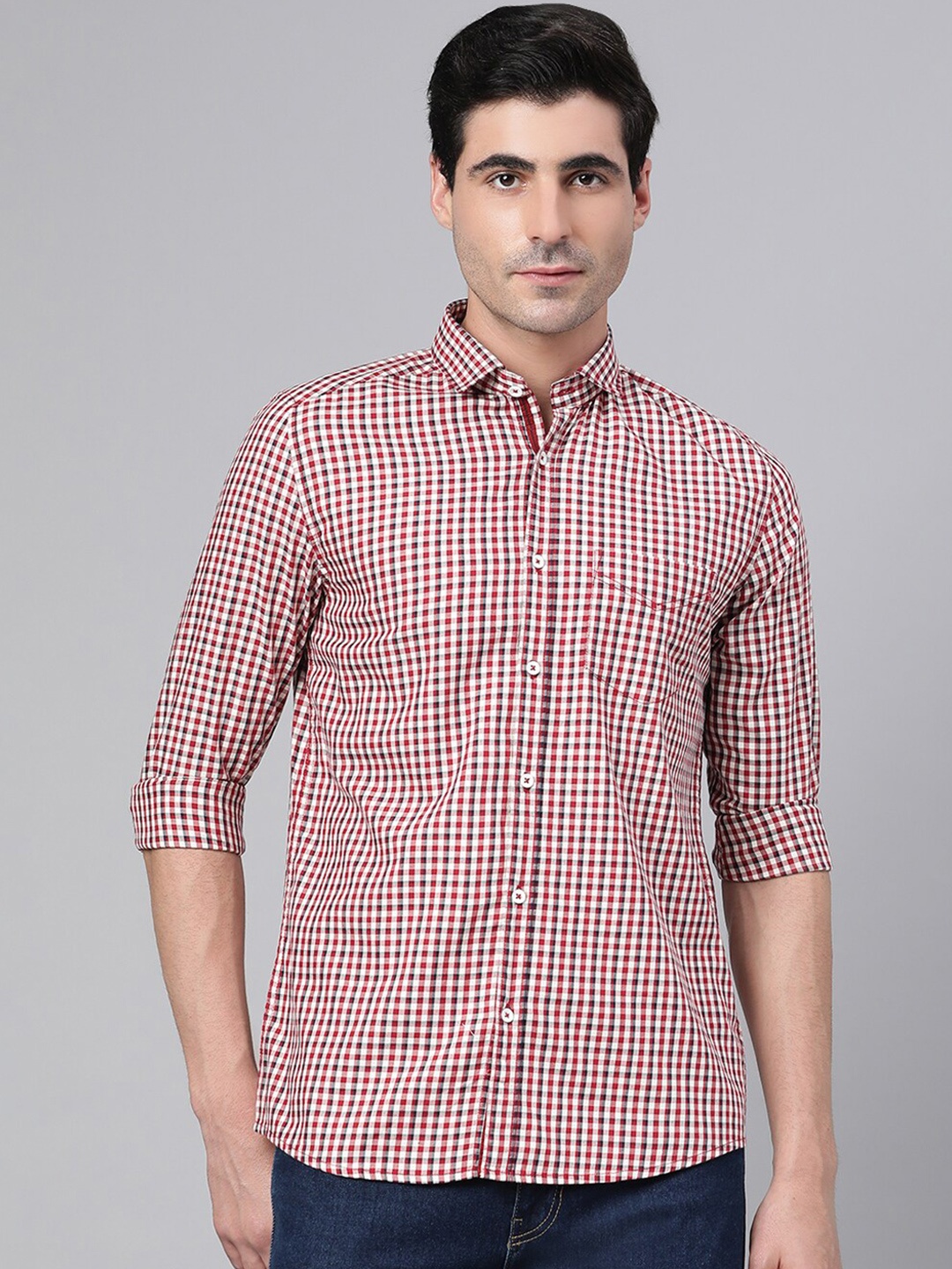 

Richlook Men Red & White Slim Fit Gingham Checked Casual Shirt