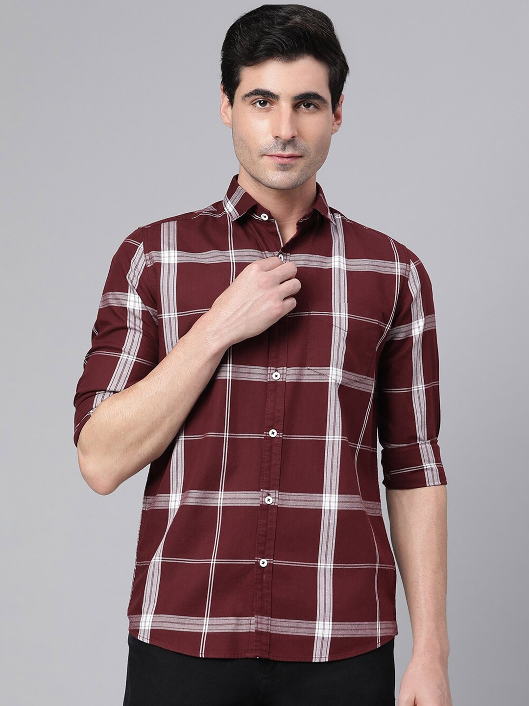 

Richlook Men Rust Slim Fit Checked Cotton Casual Shirt