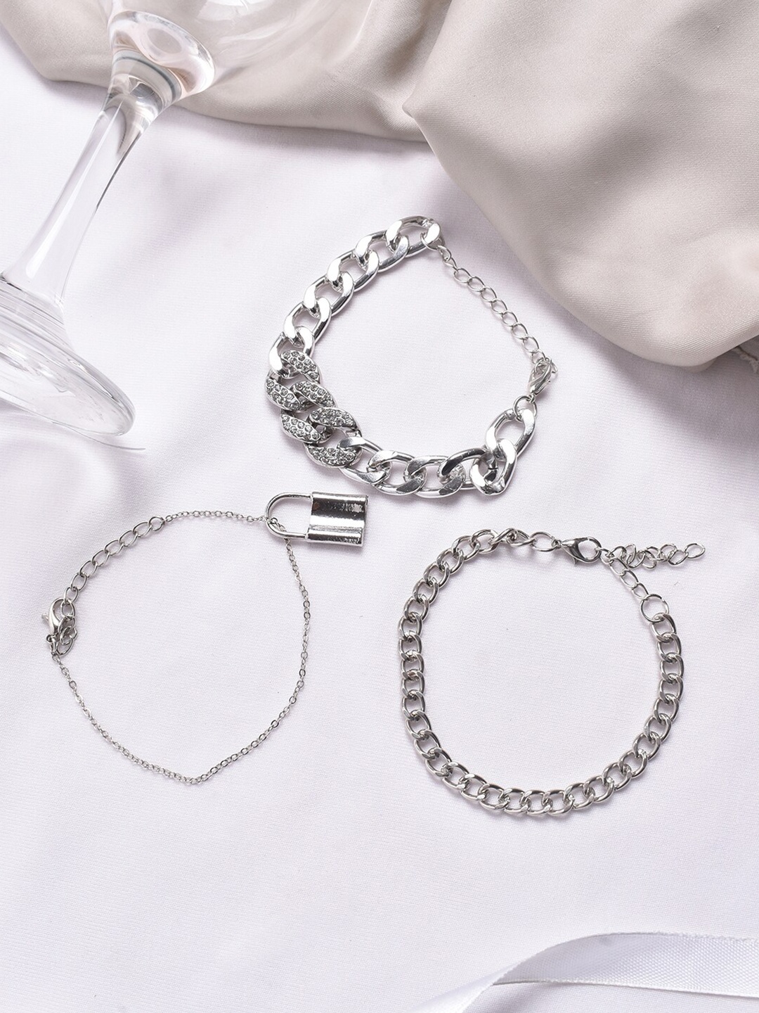 

JOKER & WITCH Women Set Of 3 Silver-Toned Wraparound Bracelet