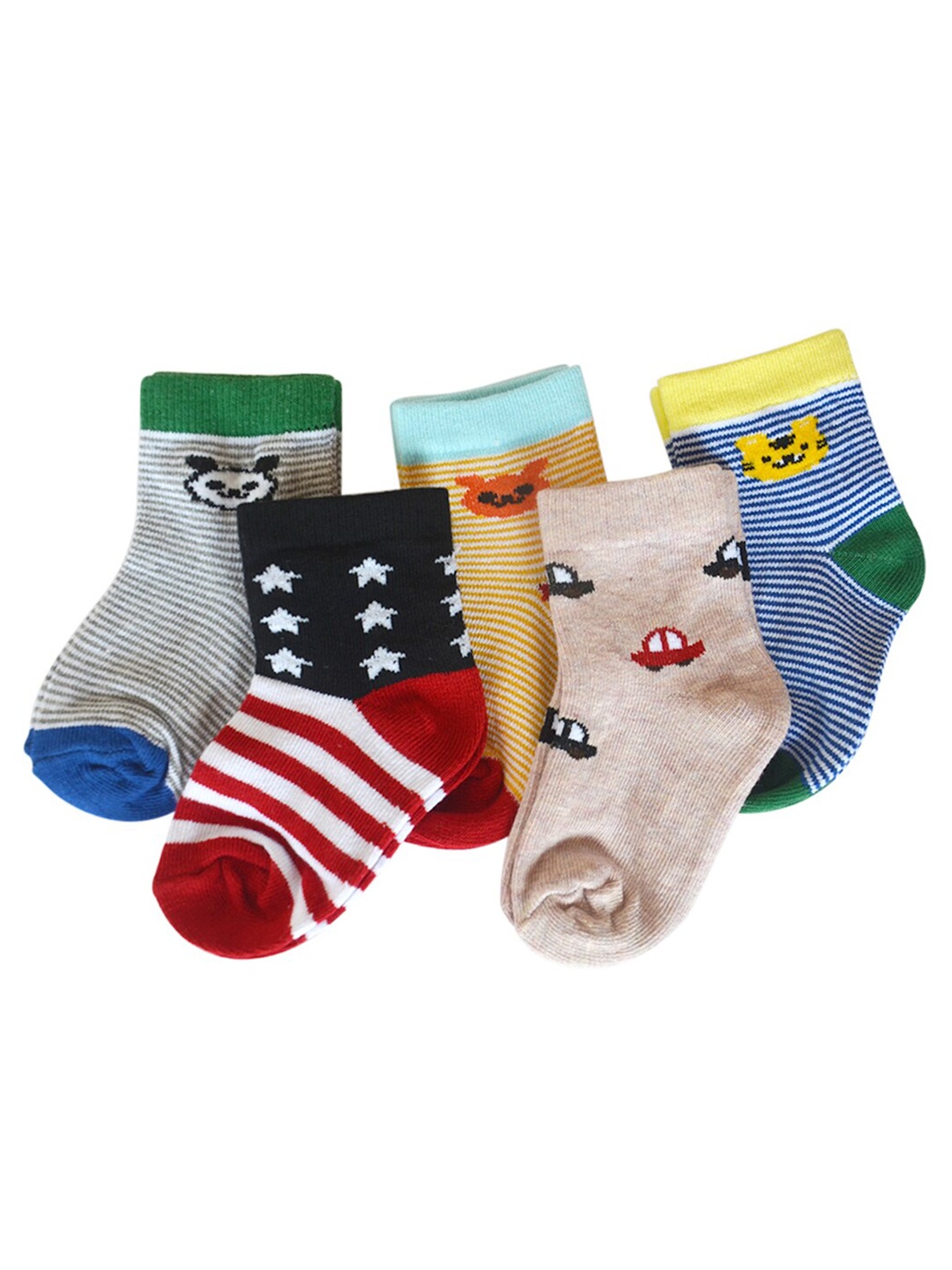 

FOOTPRINT 5 Pairs Infant Kids Patterned Ankle-Length Organic Cotton Socks, Grey