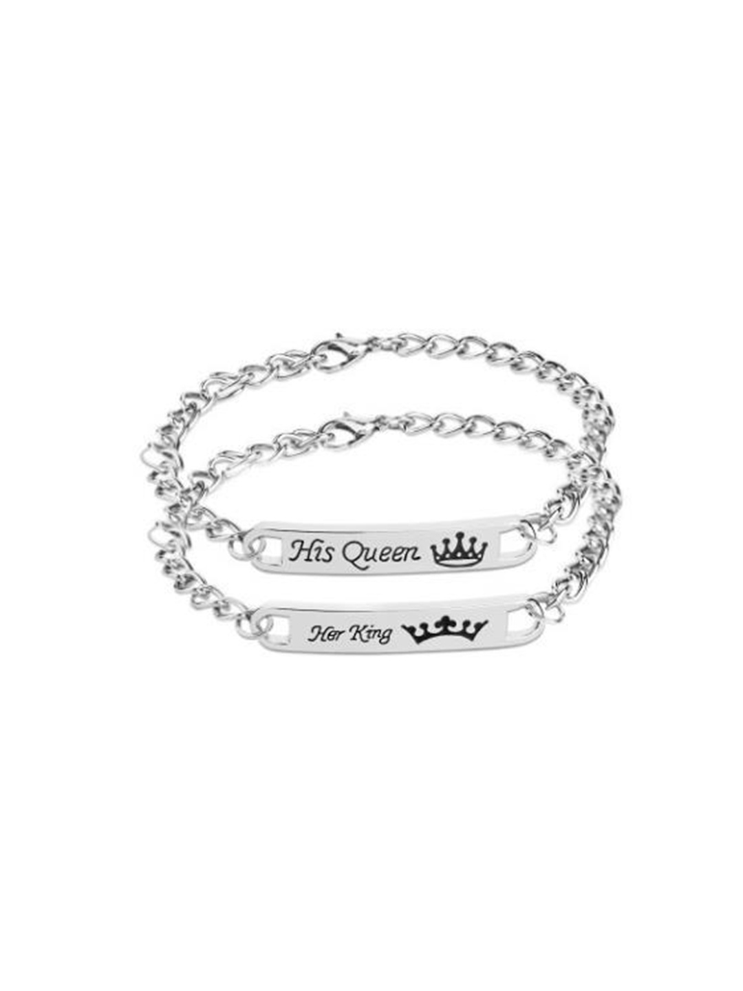 

Arendelle Unisex Set Of 2 Silver-Toned & Black Link Bracelet