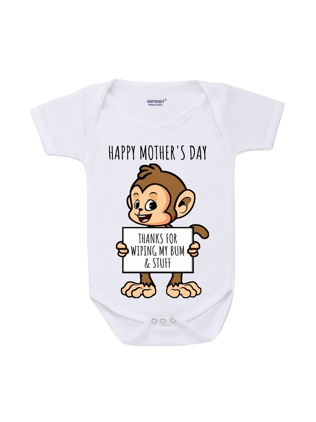 

KNITROOT Infant Kids White & Black Printed Cotton Bodysuit