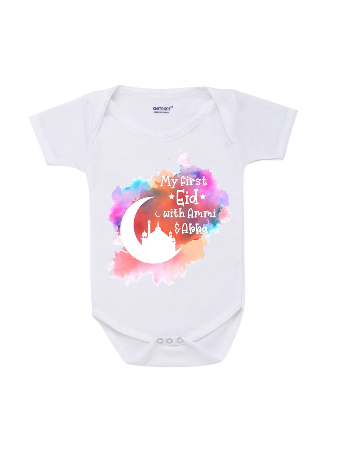 

KNITROOT Unisex Kids White Printed Cotton Regular Fit Bodysuit