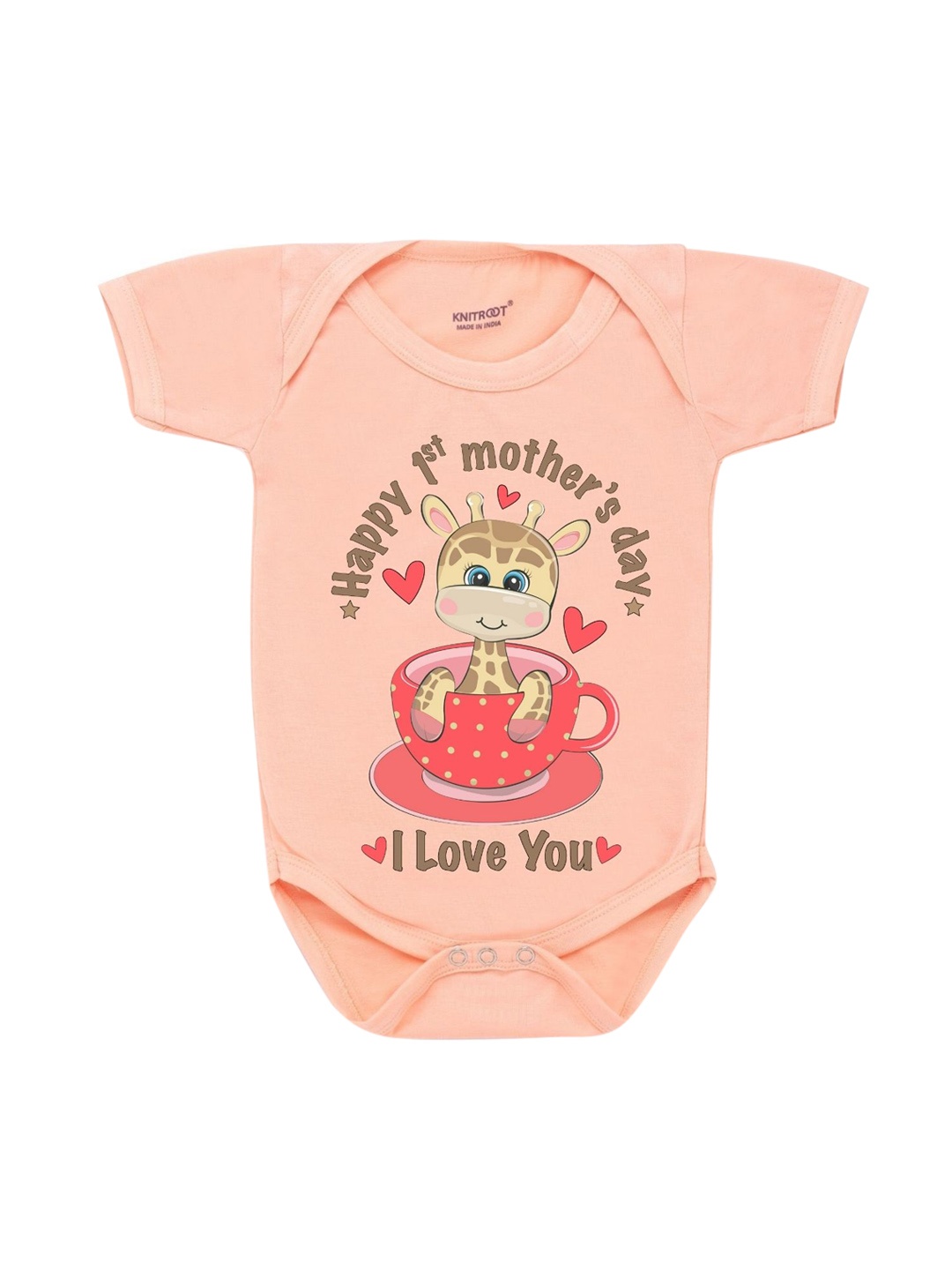 

KNITROOT Kids Peach-Coloured I Love You Printed Cotton Bodysuit
