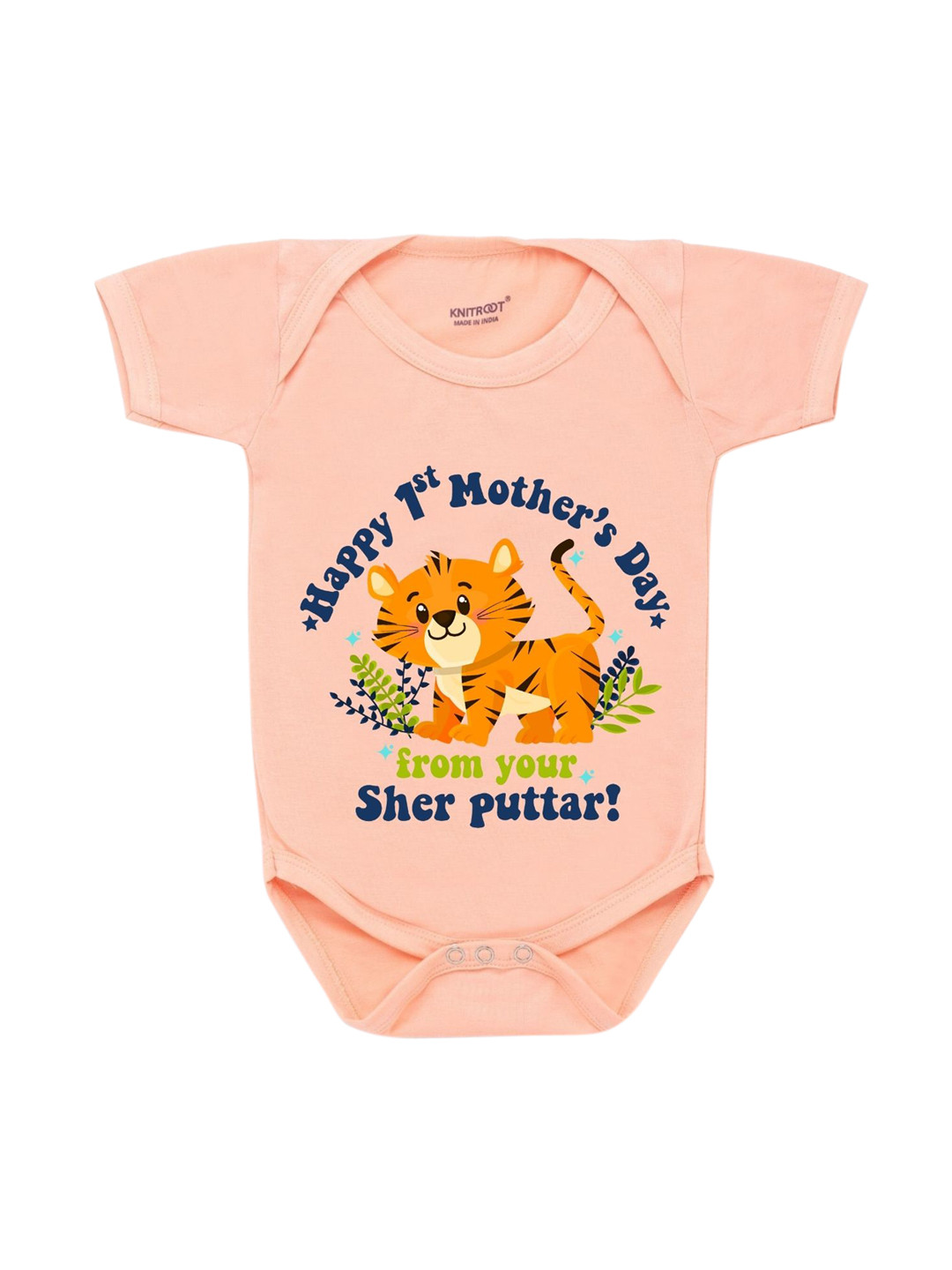 

KNITROOT Kids Peach-Coloured Sher Puttar Printed Cotton Bodysuit