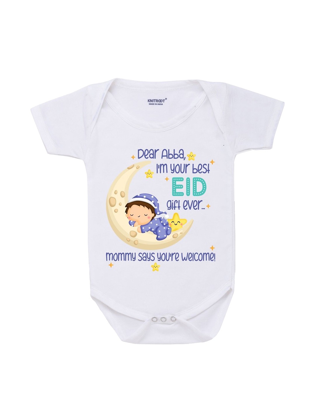 

KNITROOT Kids White Best Eid Gift Ever Printed Cotton Bodysuit