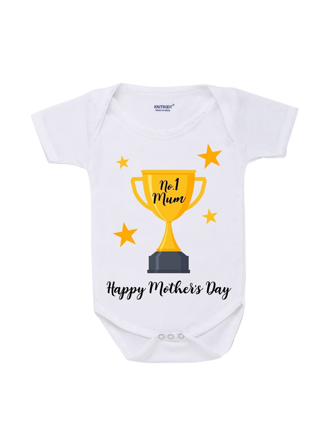 

KNITROOT Kids White Happy Mother's Day Printed Cotton Bodysuit