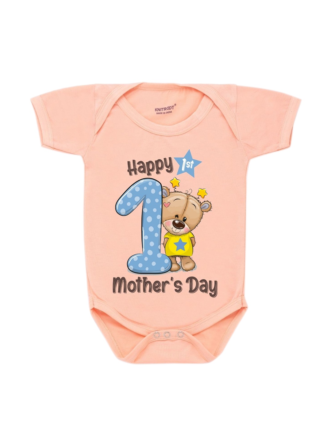 

KNITROOT Kids Peach Coloured Printed Bodysuit