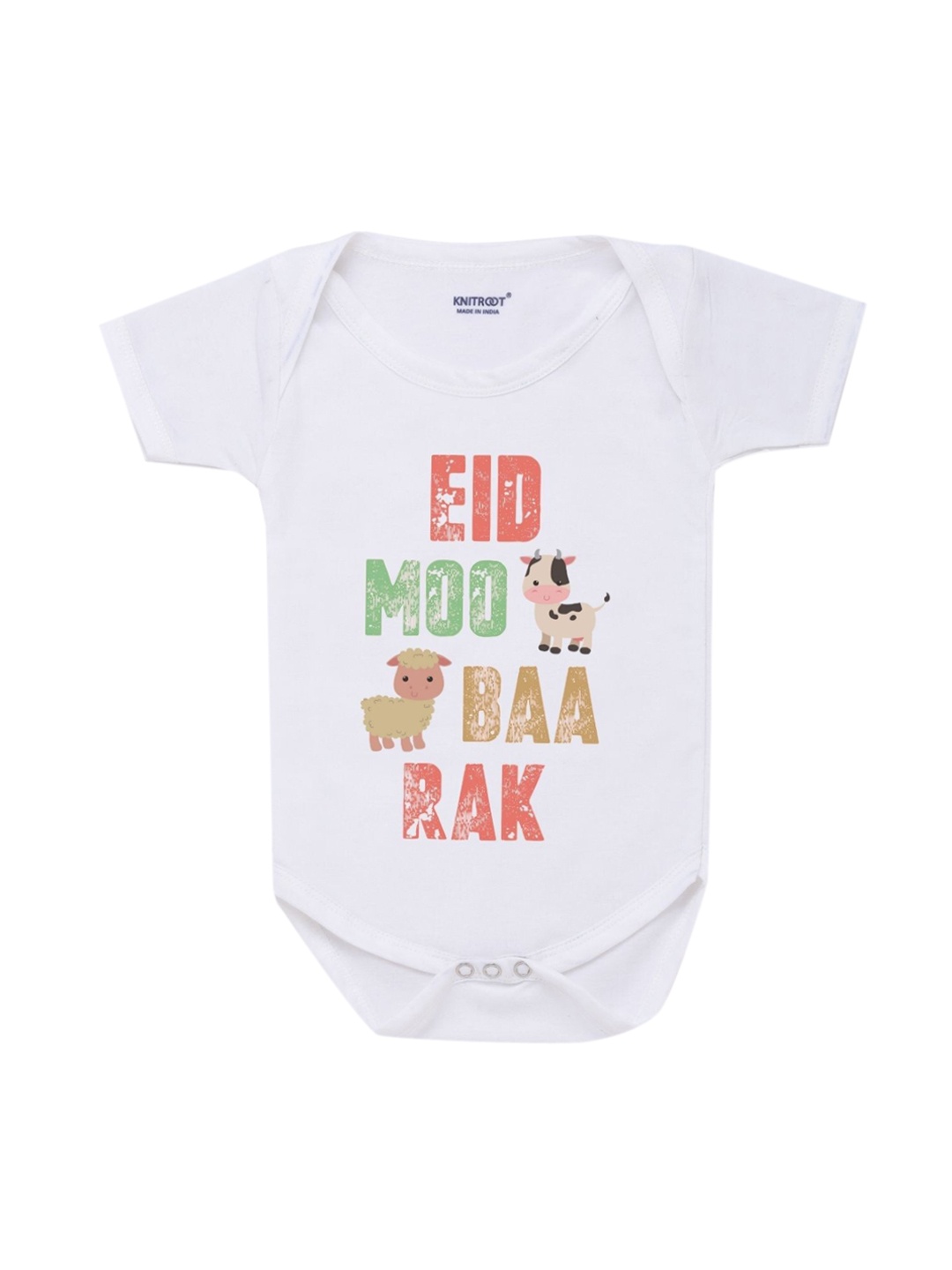 

KNITROOT Kids White Eid Moobaarak Printed Cotton Bodysuit